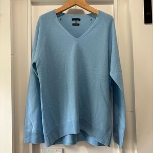 Massimo Dutti Cashmere Light Blue V-Neck Relaxed Fit Sweater Size Small